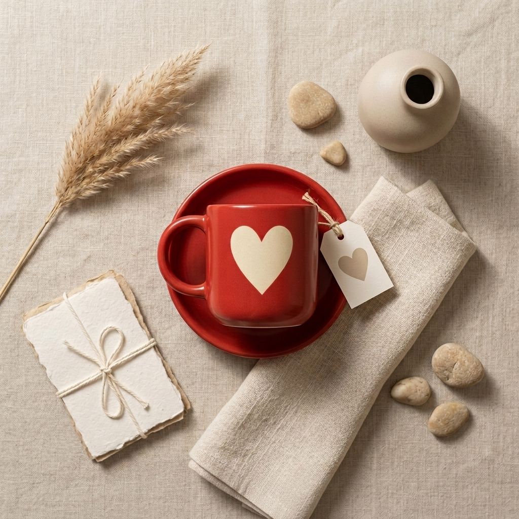 Handcrafted Red Heart Ceramic Mug, Pack of 1, Cozy Aesthetic Style