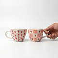 Handcrafted Ceramic Coffee Mugs Red Heart Design, Pack of 2, Heart Pattern