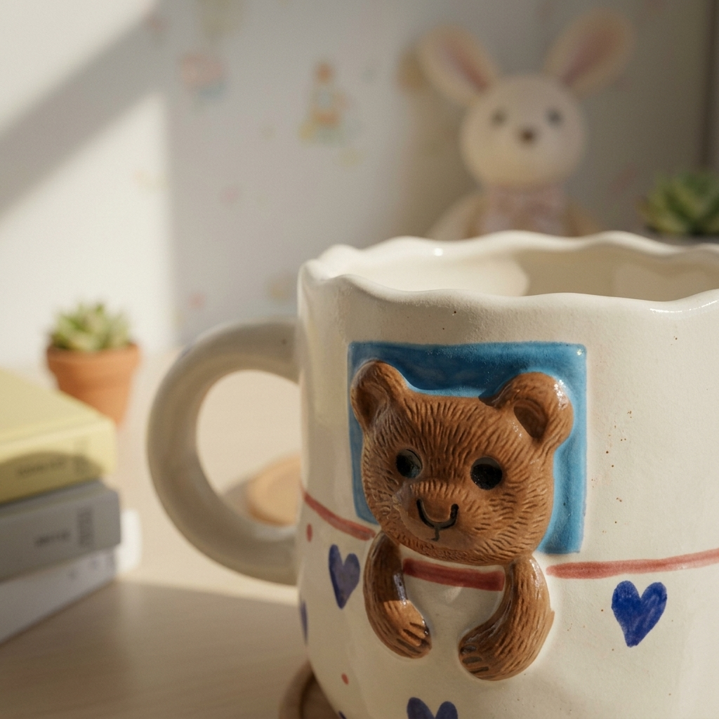 Handcrafted Bear Ceramic Coffee Mugs, Pack of 2, Cute Design