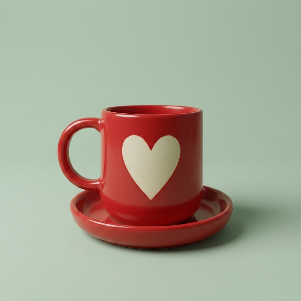Handcrafted Red Heart Ceramic Mug, Pack of 1, Cozy Aesthetic Style