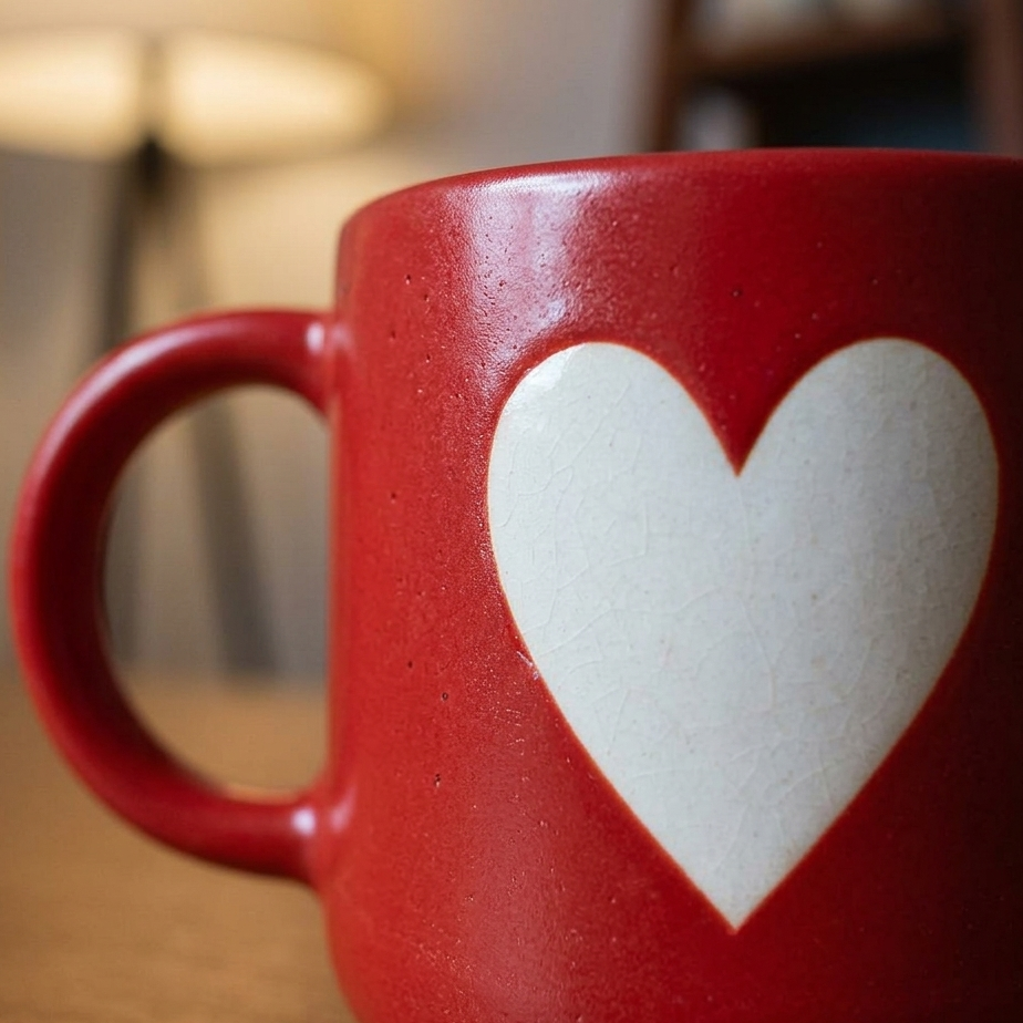 Handcrafted Red Heart Ceramic Mug, Pack of 1, Cozy Aesthetic Style
