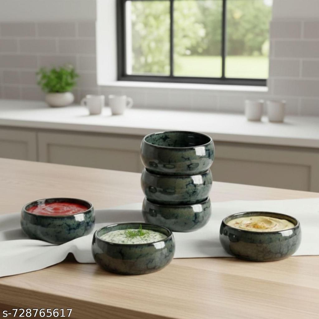 Handcrafted Ceramic Bowls, Pack of 6, Blue Glazed