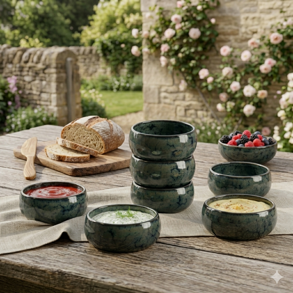 Handcrafted Ceramic Bowls, Pack of 6, Blue Glazed