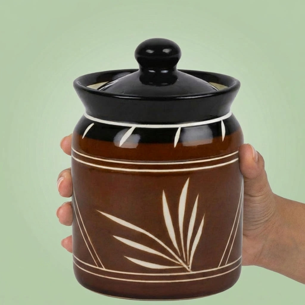 Elegant Ceramic Storage Jar, Pack of 1, Brown
