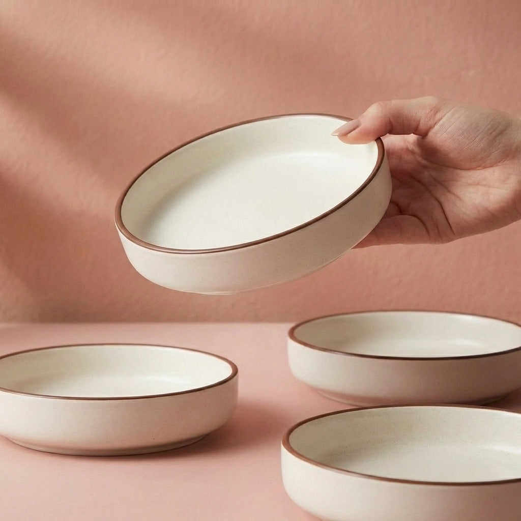 White Ceramic Bowl Set, Pack of 3, Microwave Safe Matte Finish