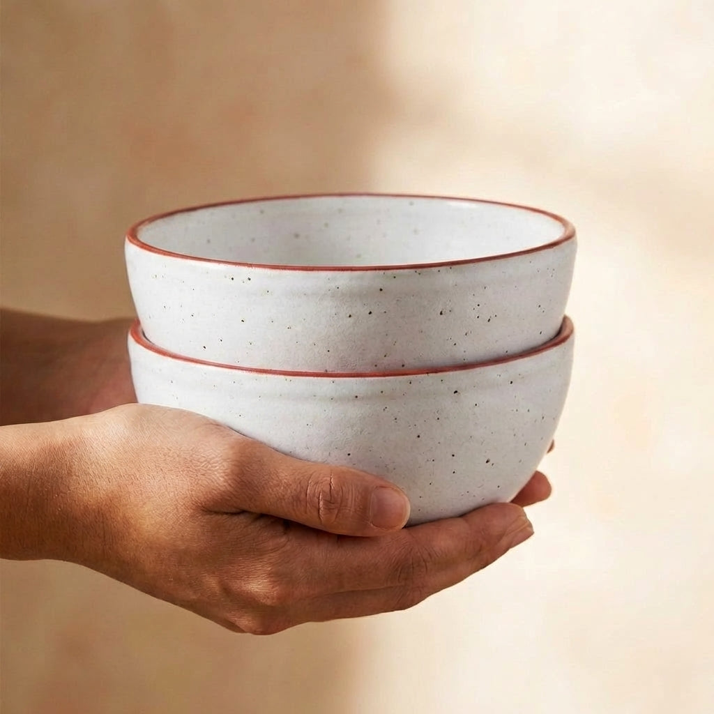 Rustic Speckled Ceramic Bowl Set, Pack of 2, Matte Finish