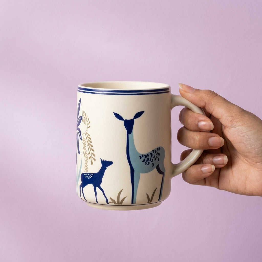 Konst Ceramic Coffee Mug, Pack of 1, Matte Blue Jungle Design