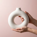 Ceramic Donut Vase, Pack of 1, White Modern Circular Design