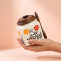 Floral Ceramic Kitchen Storage Jar With Wooden Lid And Spoon, Pack of 1, Classic Design