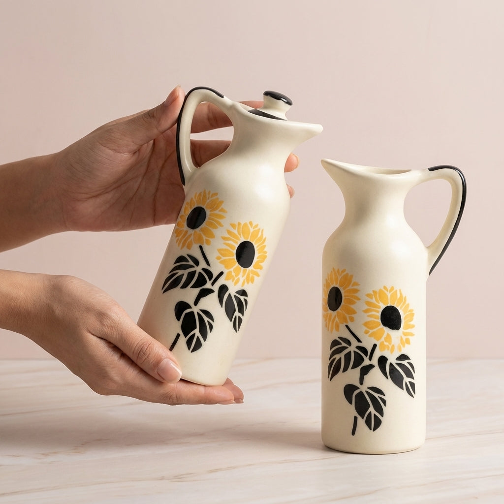 Ceramixs Premium Ceramic Oil Dispenser Set, Pack of 2, Modern White