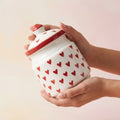 Ceramic Heart Design Storage Jars, Pack of 2, Red and White