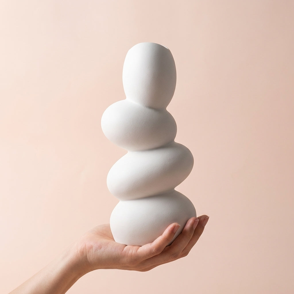 White Ceramic Stone Shaped Planter, Pack of 1, Matte Finish