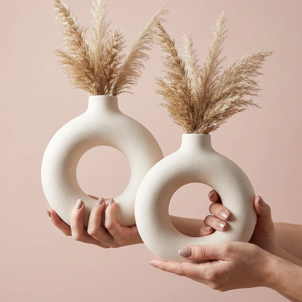 Ceramic Donut Vases, Pack of 2, Multicolour 6 Inch Home Decor