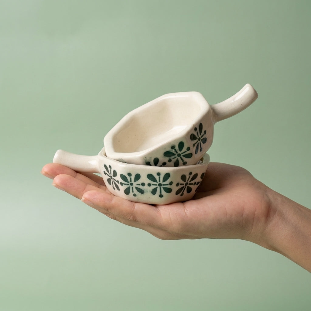 Green Ceramic Dip Bowls for Sauce and Appetizers, Pack of 2, Microwave Safe Small Serving Dishes