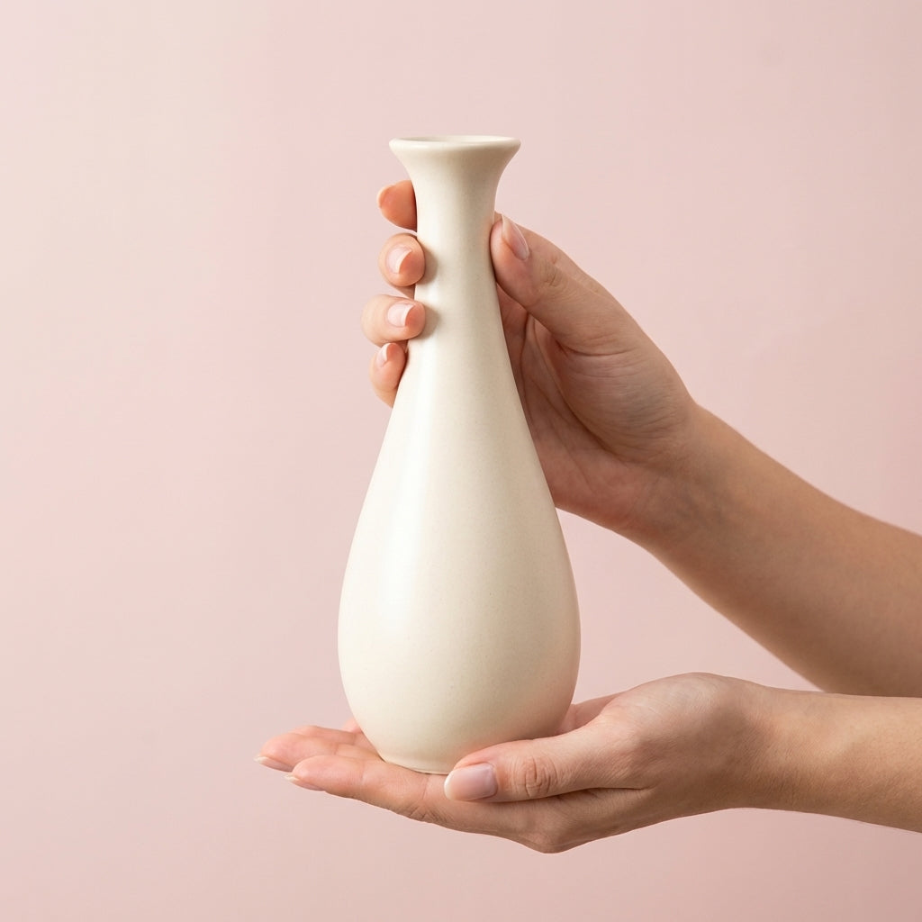 DIVES CLAY Ceramic Flower Vase, Pack of 1, Off White Bottle Shape Designer Home Decor 9 Inch