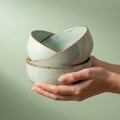 Premium Ceramic Speckled Soup Bowl Set, Pack of 2, Aqua Green With Rustic Border