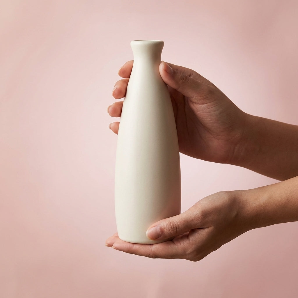 DIVES CLAY Designer Ceramic Vase, Pack of 1, Off White Bottle Shape 9 Inch Modern Home Decor