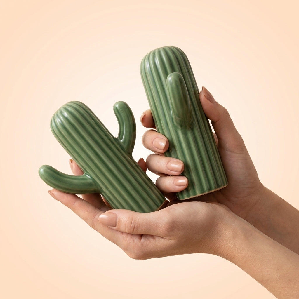 Ceramic Cactus Salt And Pepper Shakers, Pack of 2, Green Kitchen Dining Set