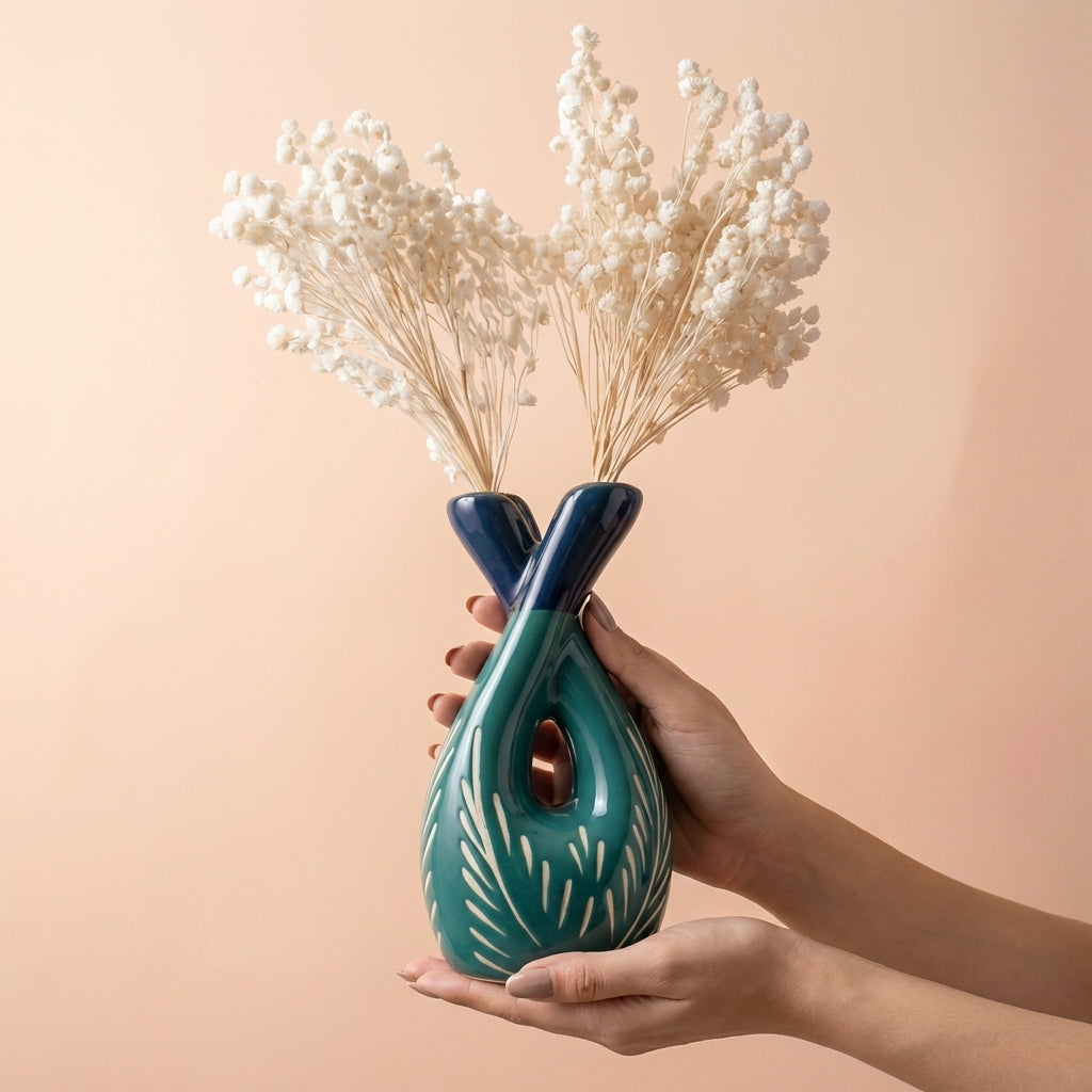 Designer Ceramic Bottle Vase, Pack of 1, Green Elegant Home Decor Showpiece for Any Room