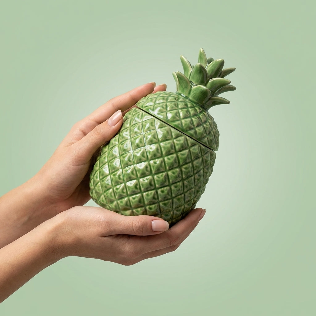NAZ Handcrafted Pineapple Ceramic Kitchen Storage Jar, Pack of 1, Parrot Green
