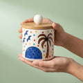 MUDMINGLE Hand Painted Ceramic Storage Jars With Wooden Lids, Pack of 2, Decorative Kitchen
