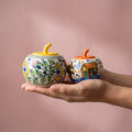 Handcrafted Ceramic Storage Jars, Pack of 2, Floral Decorative Pattern