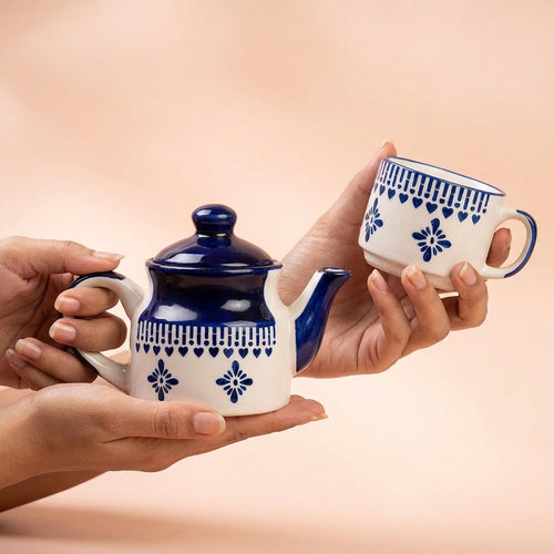 Beautiful Ceramic Tea Cup and Kettle Set, Pack of 2, Morning Style