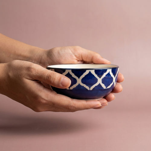 Blue Ceramic Bowl Set, Pack of 6, Microwave Safe Elegant Kitchen Dinnerware