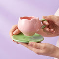 Tulip Ceramic Tea Cup and Leaf Saucer Set, Pack of 1, Pink