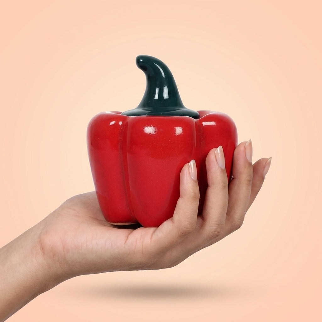 Red Ceramic Pepper Shaped Storage Jar, Pack of 1, Kitchen Decor Style