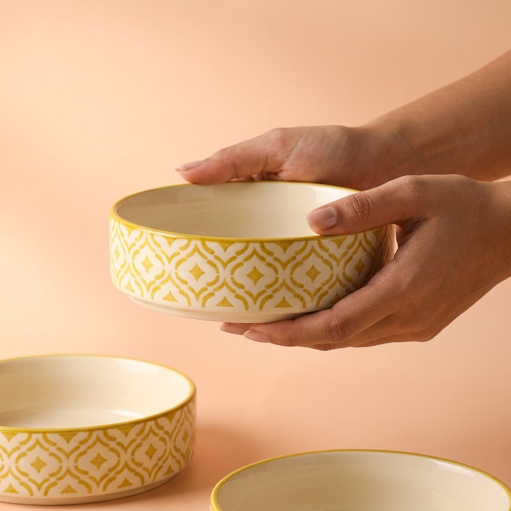 Ceramic Microwave Safe Serving Bowl Set, Pack of 3, Yellow