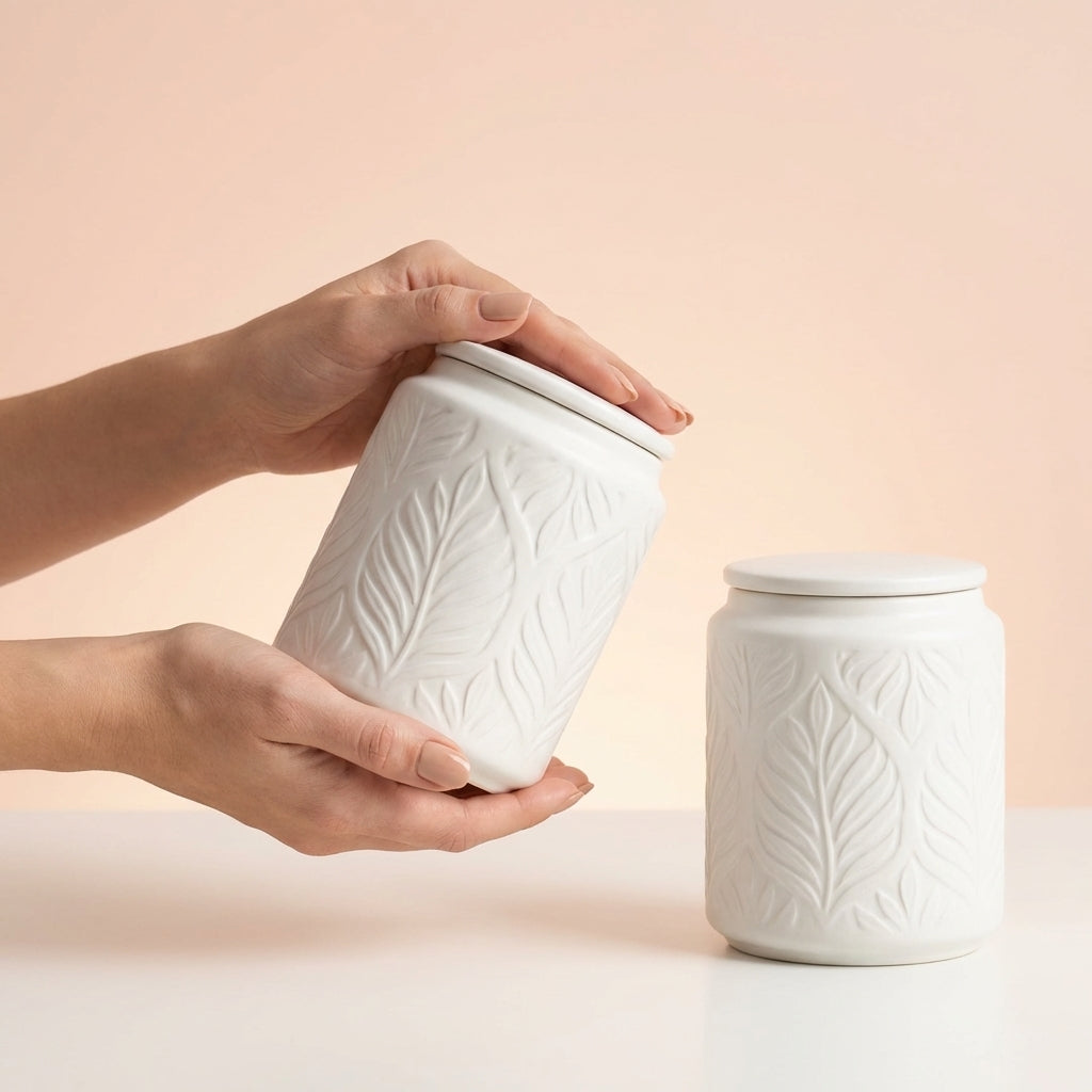 Dives Clay Ceramic Storage Jars, Pack of 2, White