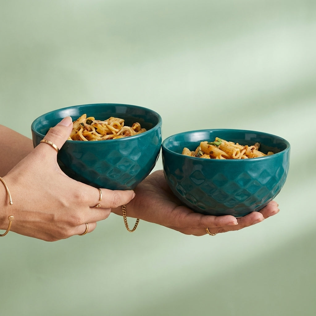 Ceramic Snack Bowls for Pasta Rice Salad, Pack of 2, Modern Style