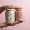 Handcrafted Ceramic Storage Jars with Lids, Pack of 2, Pink White