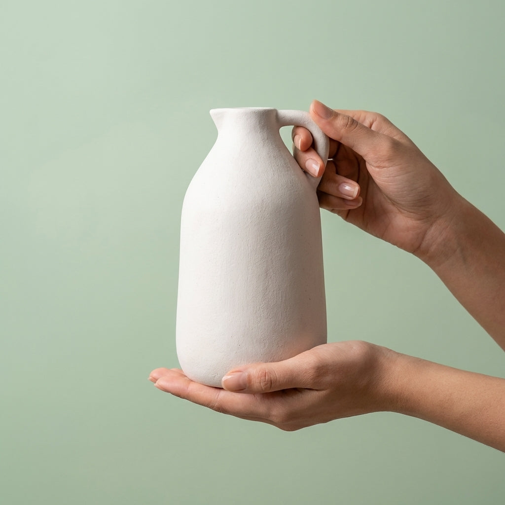 White Ceramic Vase Mug, Pack of 1, Matte Chalk Texture