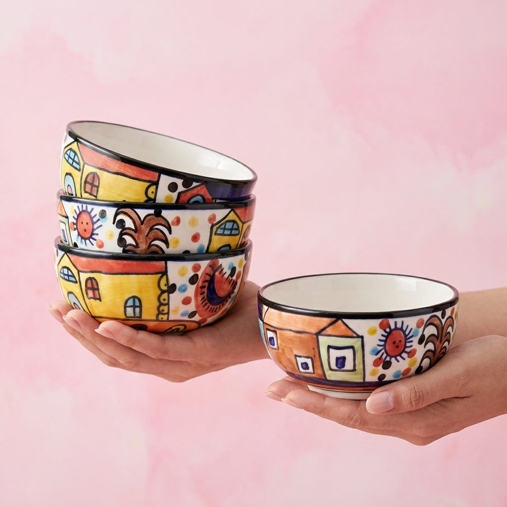 Designer Ceramic Bowls, Pack of 4, Modern Style