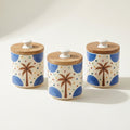 Hand Painted Ceramic Storage Jars with Wooden Lids, Pack of 2, Multicolor