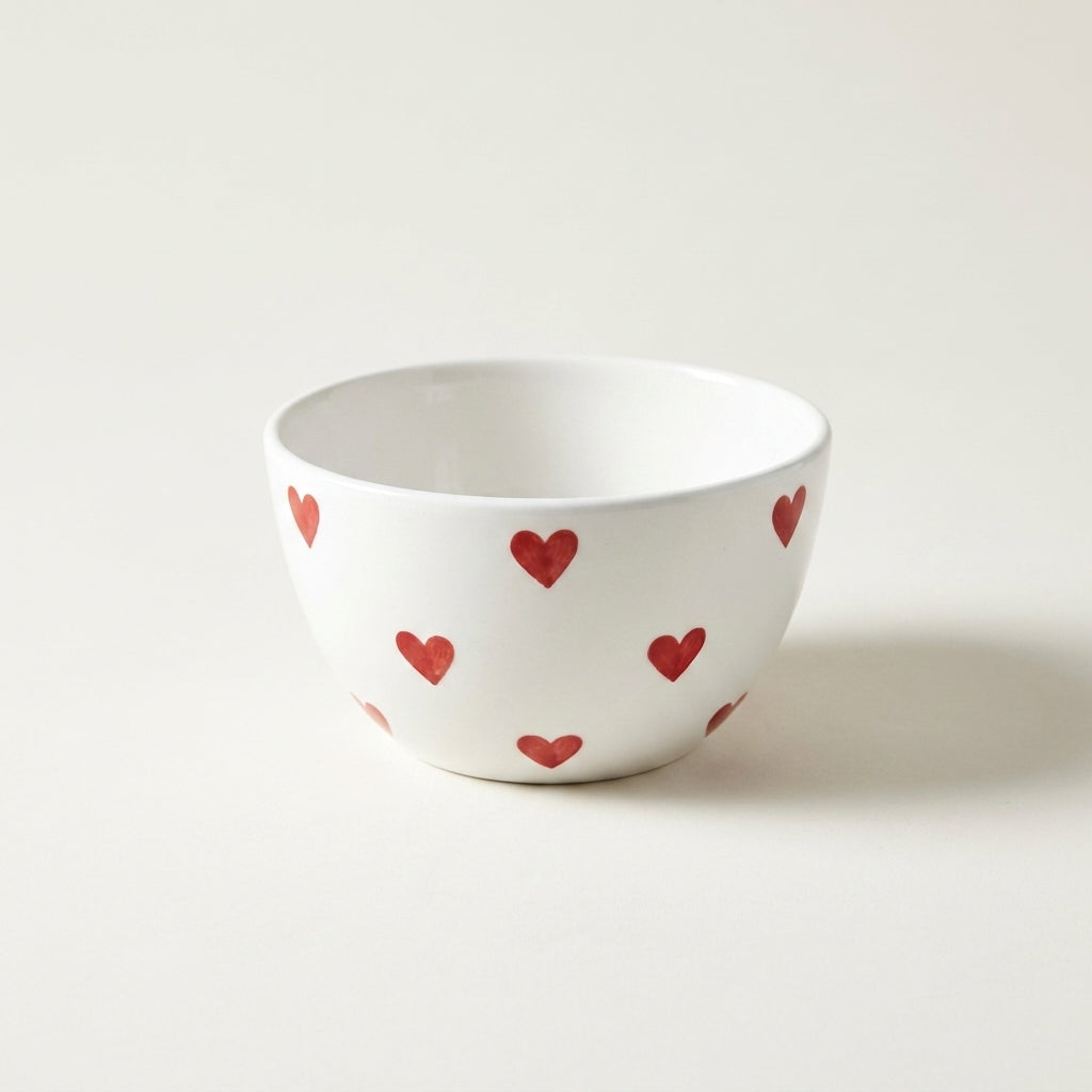 Red Heart Ceramic Breakfast Bowl, Pack of 1, Red Heart Pattern