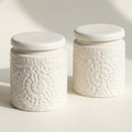 White Ceramic Storage Jars with Spoons, Pack of 2, 700ml Kitchen Canisters