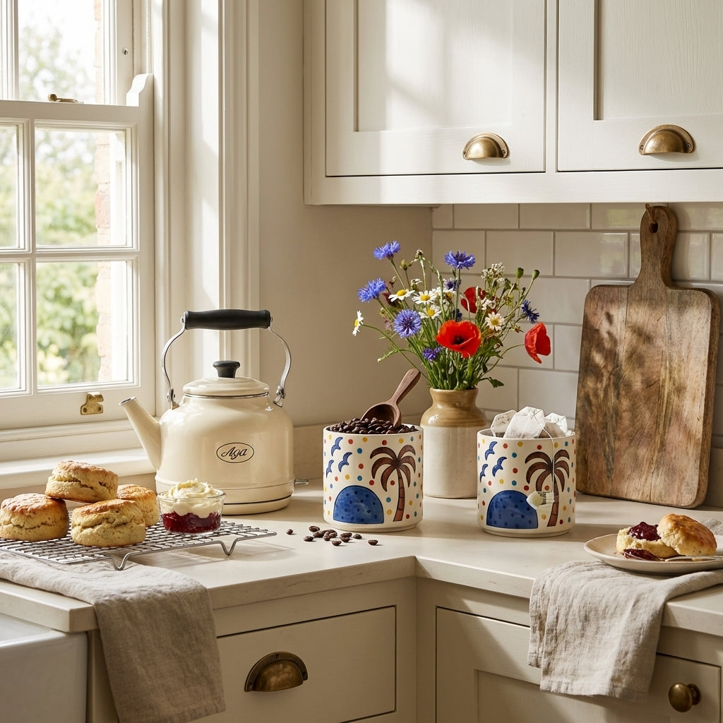MUDMINGLE Hand Painted Ceramic Storage Jars With Wooden Lids, Pack of 2, Decorative Kitchen