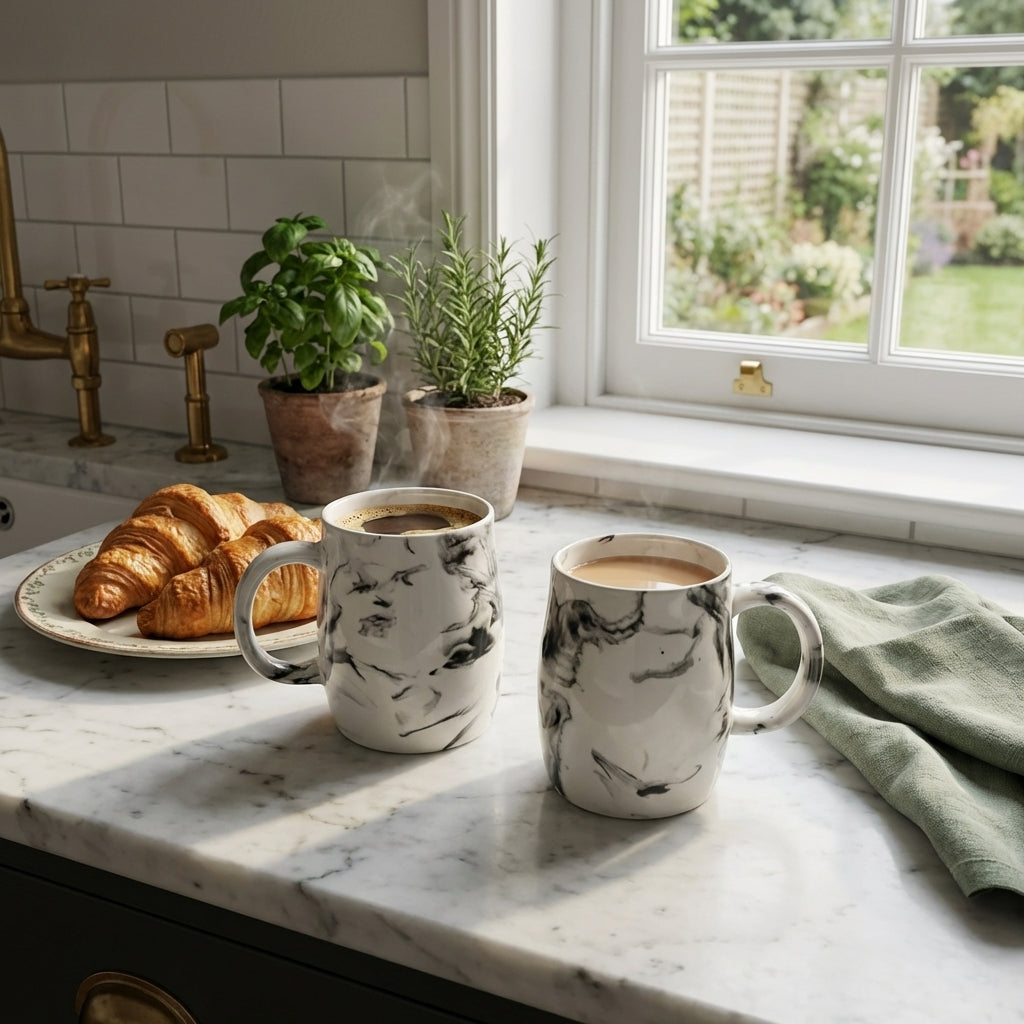 Italian Ceramic Coffee Mugs, Pack of 2, Classic Design