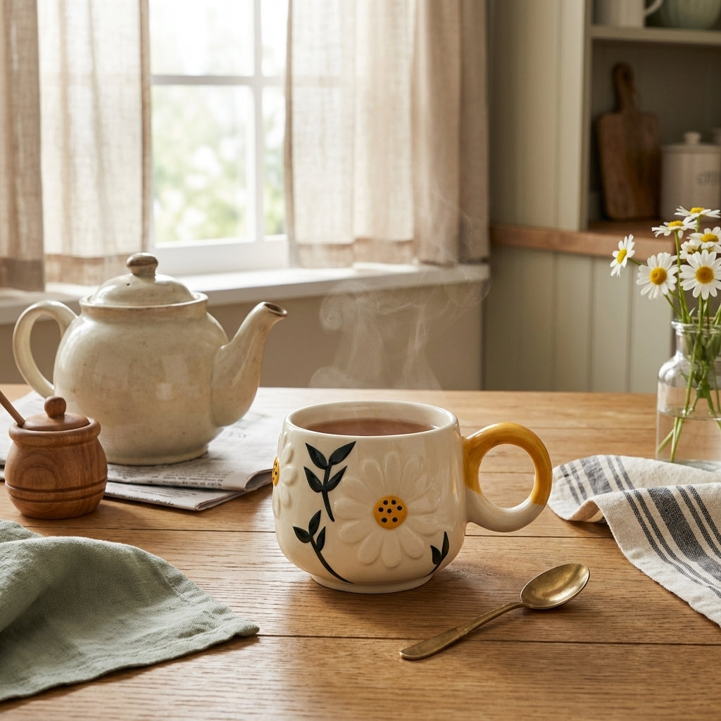Elegant Ceramic Mustard Flower Coffee Mugs, Pack of 1, Floral Design