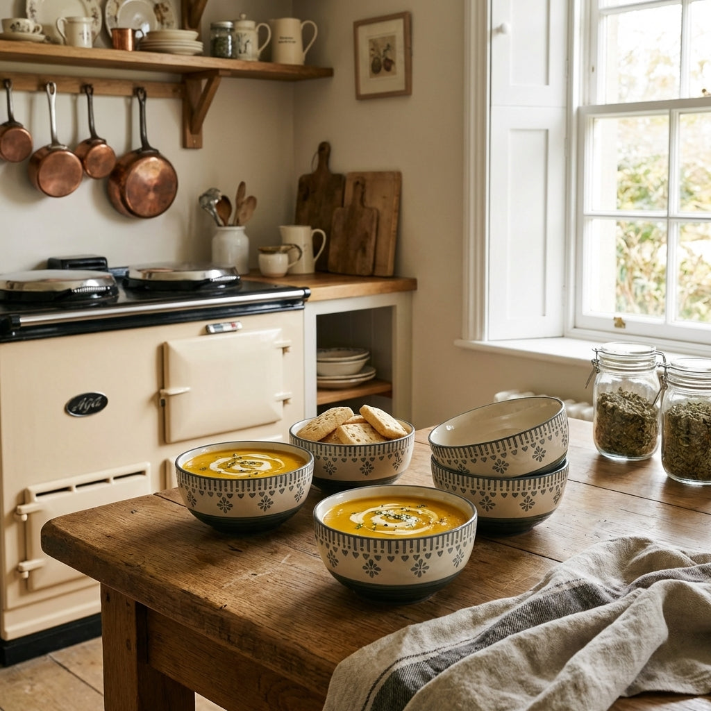Premium Ceramic Serving Bowls, Pack of 4, Designer Printed