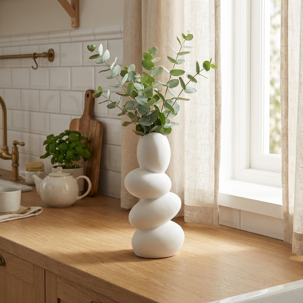 White Ceramic Stone Shaped Planter, Pack of 1, Matte Finish