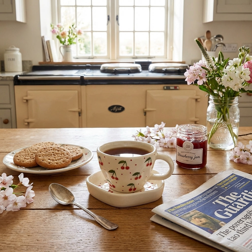 White Cherry Blossom Ceramic Tea Cup And Saucer Set, Pack of 1, Classic White