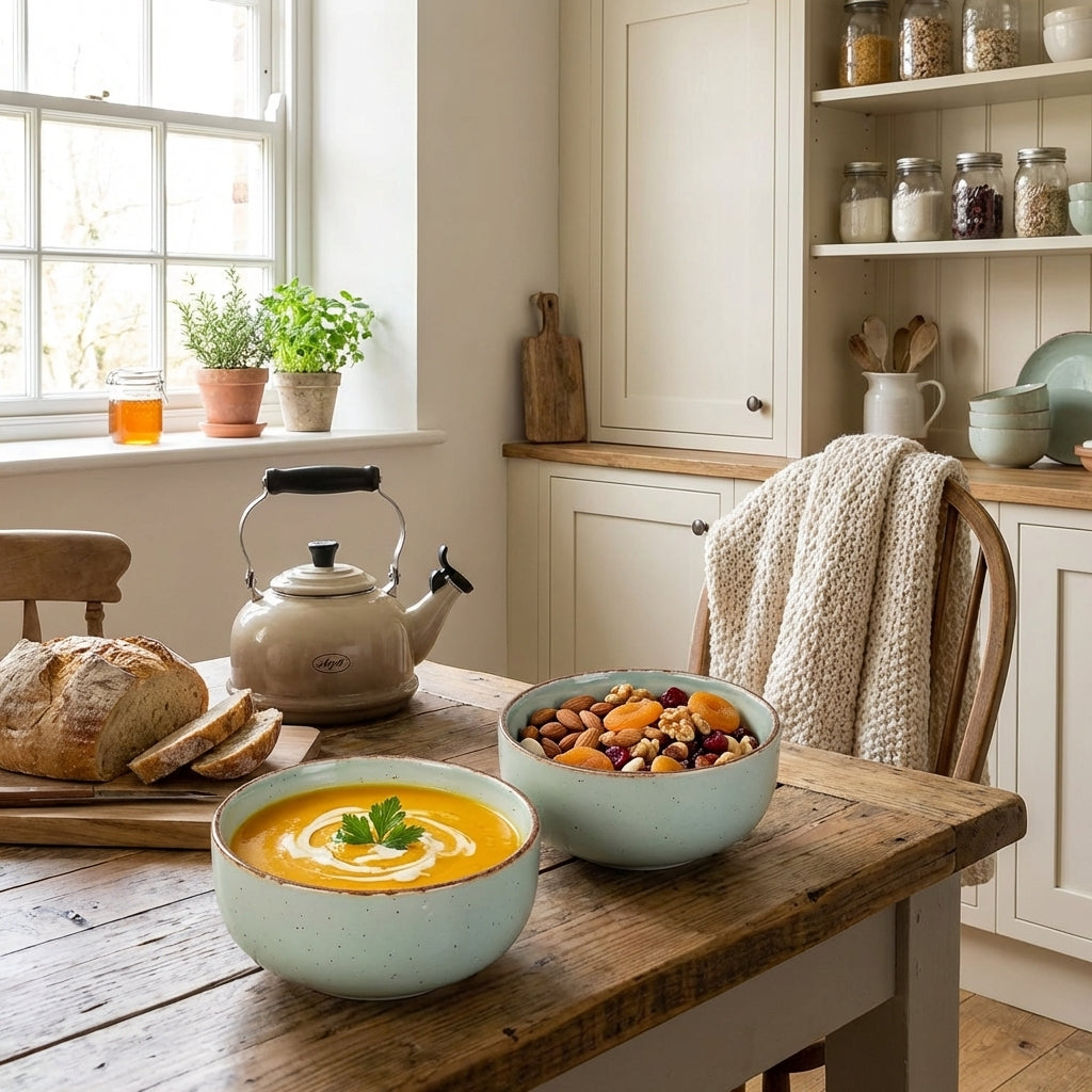 Premium Ceramic Speckled Soup Bowl Set, Pack of 2, Aqua Green With Rustic Border