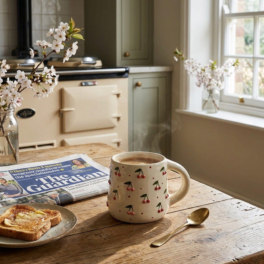 Handcrafted Ceramic Coffee Mug, Pack of 1, Cherry Design