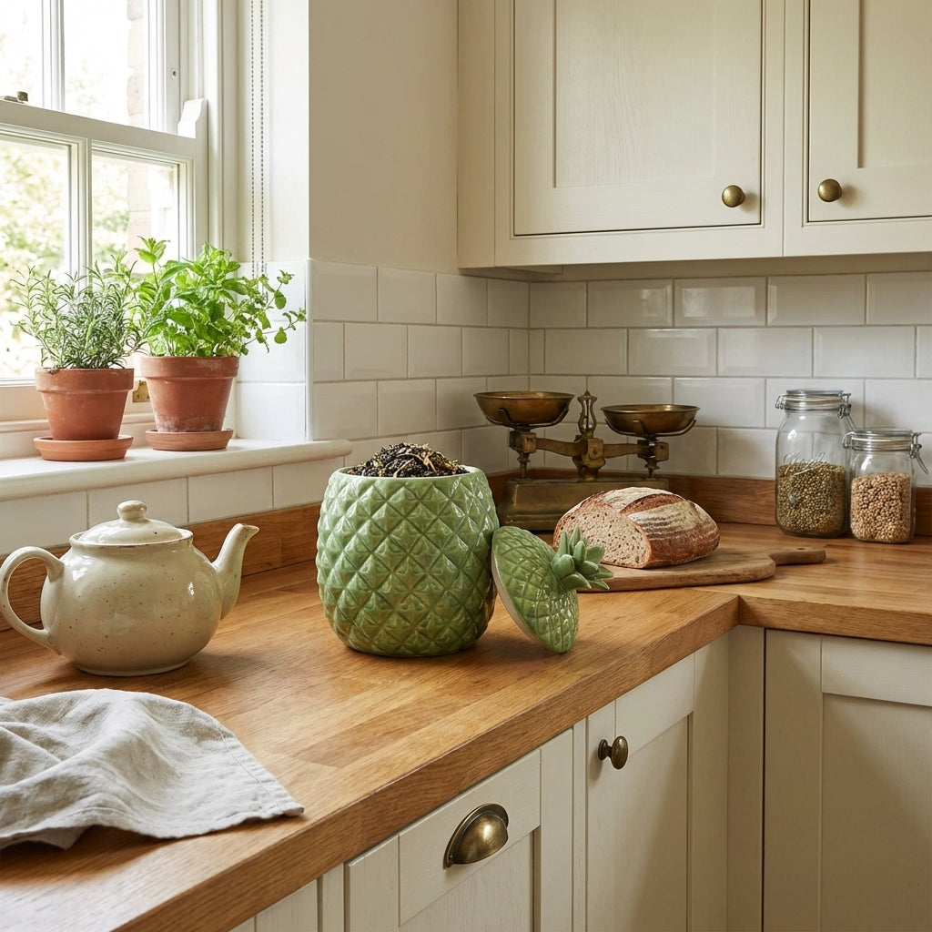 NAZ Handcrafted Pineapple Ceramic Kitchen Storage Jar, Pack of 1, Parrot Green