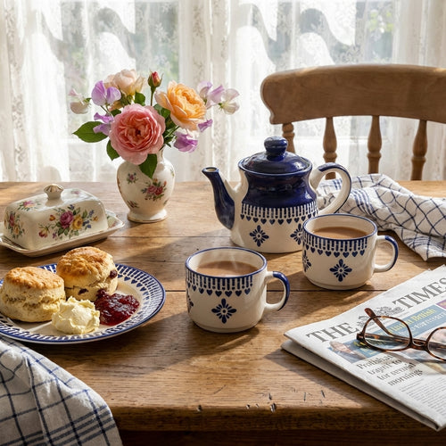 Beautiful Ceramic Tea Cup and Kettle Set, Pack of 2, Morning Style
