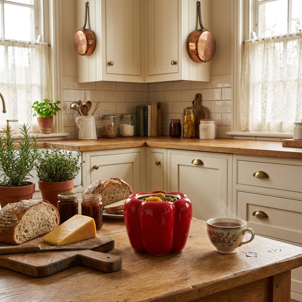Red Ceramic Pepper Shaped Storage Jar, Pack of 1, Kitchen Decor Style
